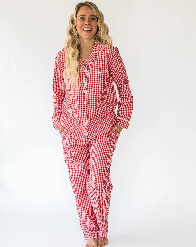 women's pajamas for those who love to dreamMyra Red Gingham Women's Long Sleeve Shirt & Pajama Set