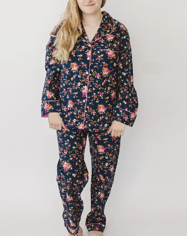 women's pajamas for those who love comfortMyra Navy floral Women's Long Sleeve Shirt & Pajama Set