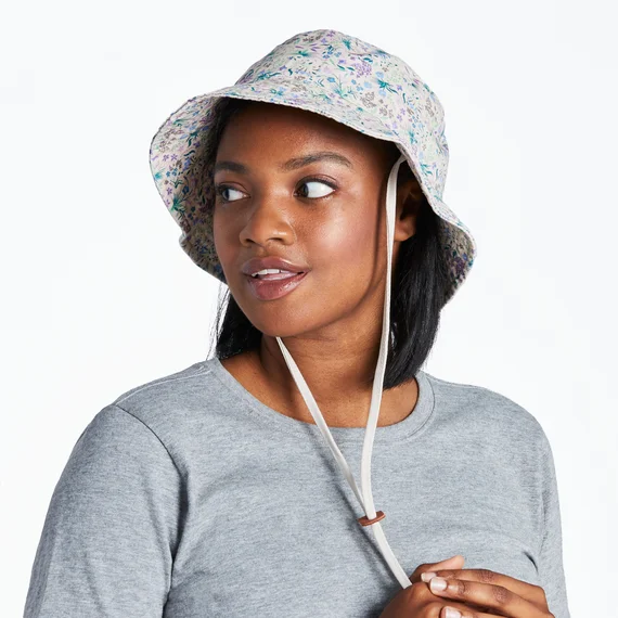 affordable straw hats with floral designsBotanical Butterfly Patter Bucket Hat - Bone