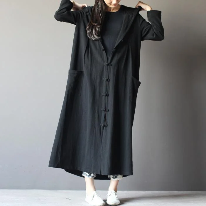 Women's Denim Coatsblack linen cardigan dress plus size long maxi coat summer linen clothing