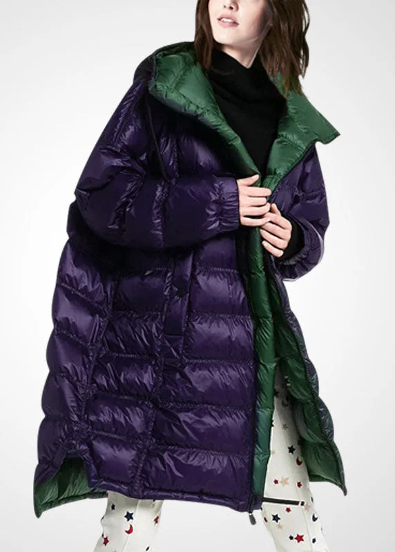 Women's Long CoatsWomen Purple Hooded Zippered Duck Down Puffer Coat Winter