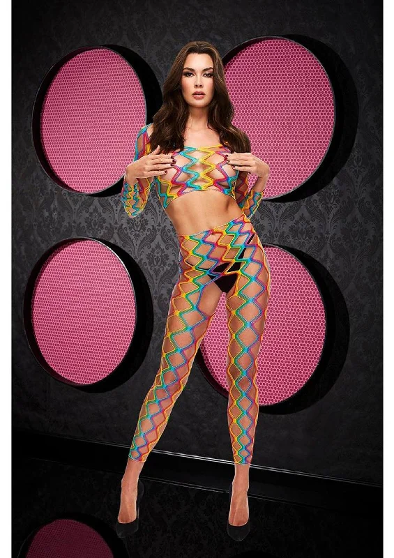 t-shirt bra for small breastsLapdance 2pc Rainbow Crop Top and Pants Set Bodystocking - One Size