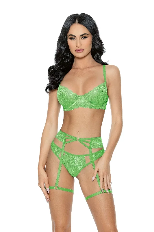 plus-size smoothing bra for dressesEscante Lingerie Lace Gartered Underwire Cups Bra Set Lime