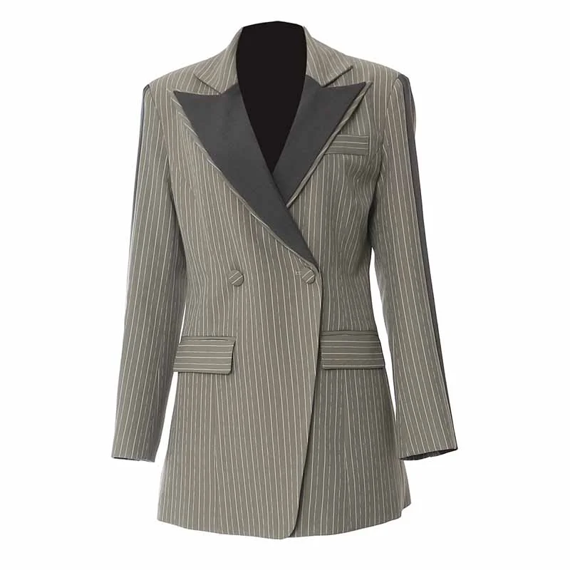 Women's Coats with Fur Trimmed CollarWomen's Stripe Lapel Blazer Double Collar Straight Coat