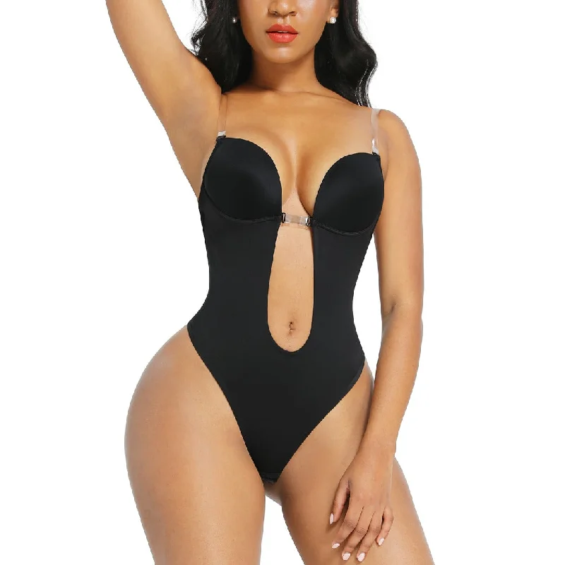 plus-size demi braBackless U-Plunge Thong Bodysuit Shaper