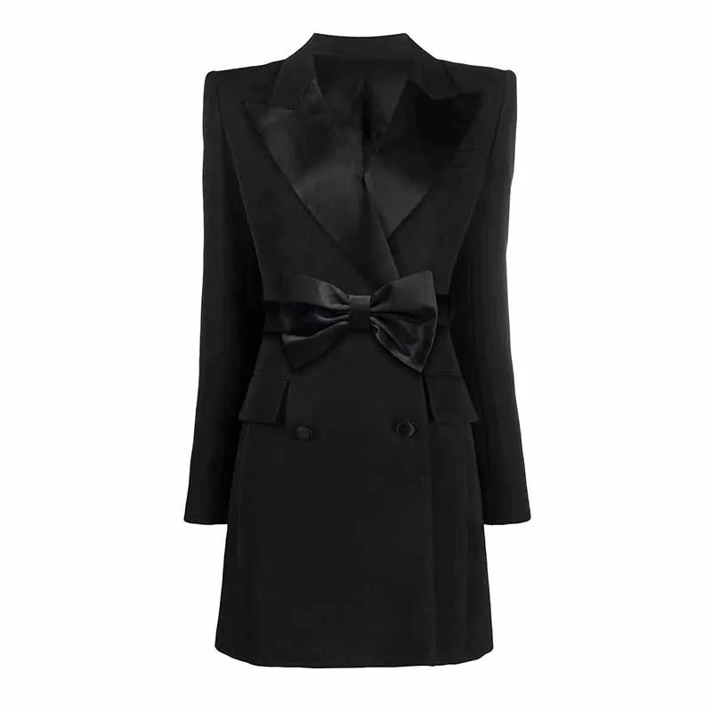 Women's Coats with Fur Trimmed ZipperWomen's Black Blazer Dress Satin V Neck Bow Embellished Mini Dress