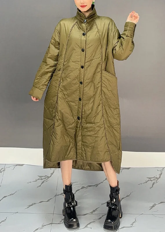 Women's Trench CoatsCasual Green Turtleneck Pockets Button Low High Design Thick Parka Winter