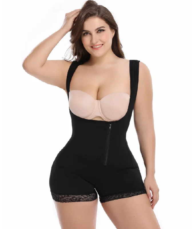 wireless lace bra with adjustable straps for versatilityPlus Size Full Body Zip Shaper with Butt Lifter - Easy Bathroom Access