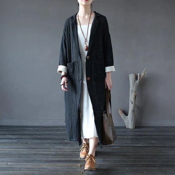 Women's Coats with ButtonsWinter Fashion Cotton Linen Long Women Trench Loose Coat