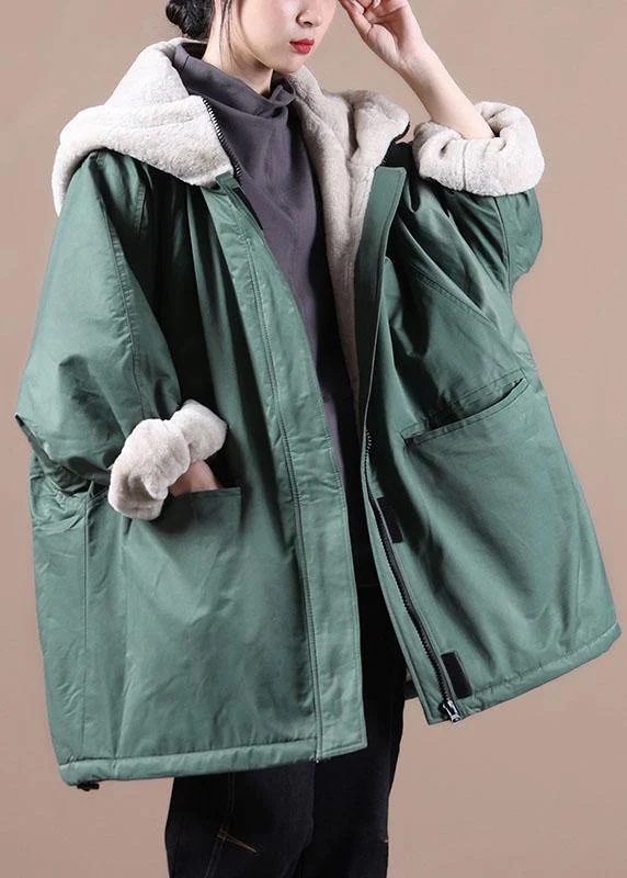 Women's Coats with HoodFine Green Zip Up Pockets Patchwork Fleece Wool Lined Parka Jacket Winter