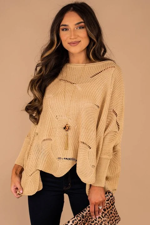 Women's Tight Fit SweatersHappy With You Beige Brown Loose Knit Sweater