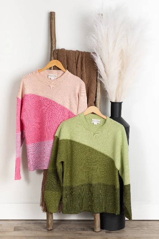 Women's Boat Collar SweatersDiagonal Colorblock Sweater