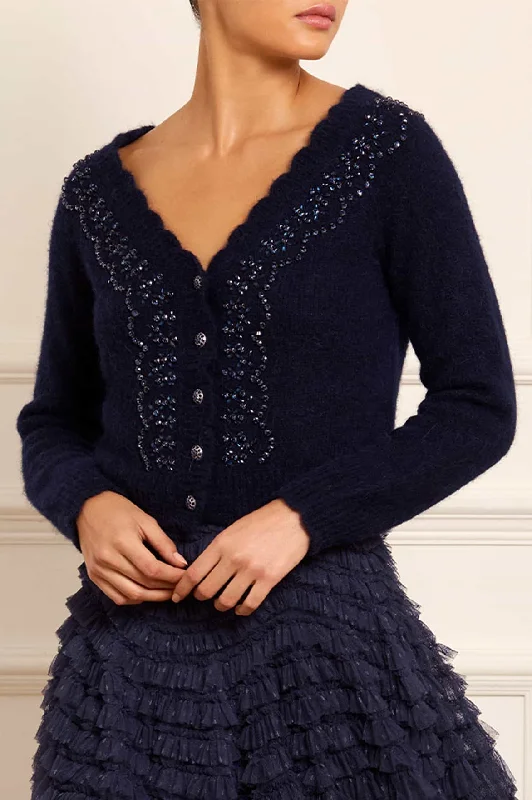 Women's Estonian Wool SweatersEmbellished V-Neck Short Cardigan