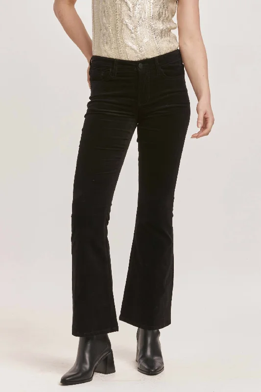 Women's Jodhpurs with U-Shaped CollarRosa Mid Rise Flare Velveteen Pants In Black