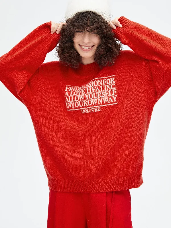 Women's Armenian Wool SweatersVintage Red Letter Sweater