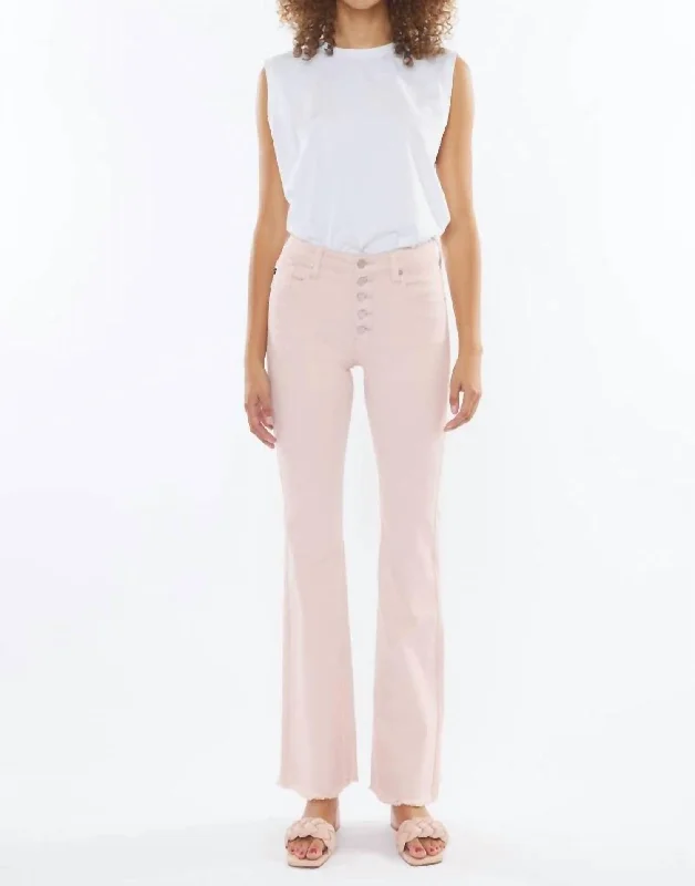 Women's Jodhpurs with U-Shaped CollarHigh Rise Flare Jean In Pink