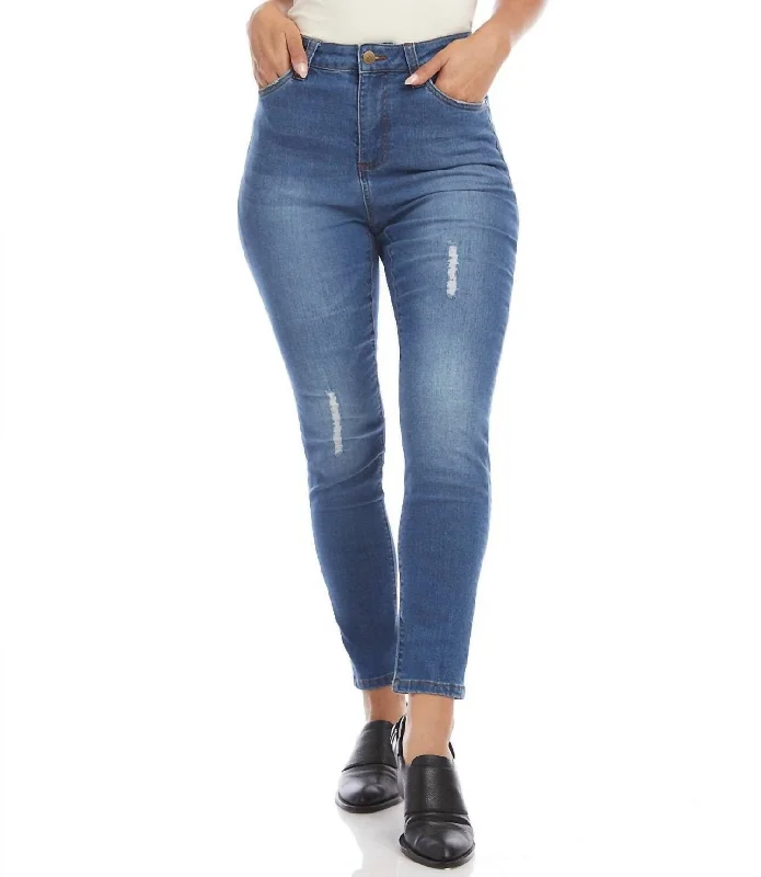 Women's Jodhpurs with Flared LegLightly Destructed High Waist Jeans In Denim