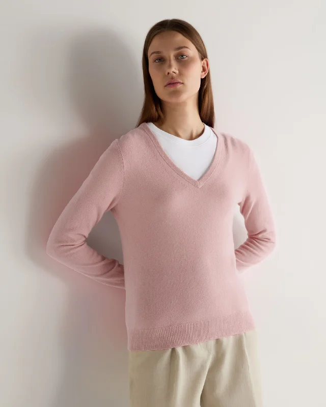 Women's Rounded Collar SweatersWomen's Phoebe V Neck Cashmere Jumper Blossom Pink