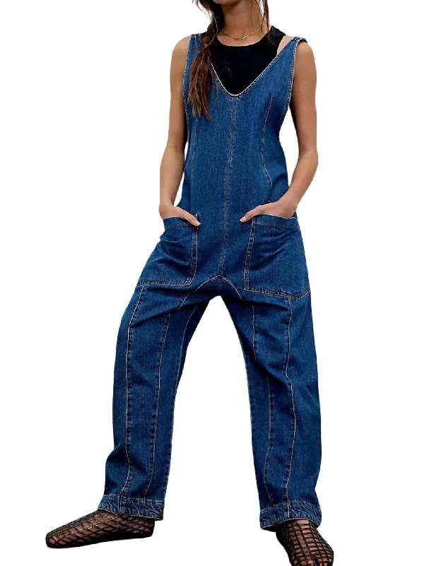 Women's Jodhpurs with Collarless DesignHigh Roller Jumpsuit In Sapphire Blue