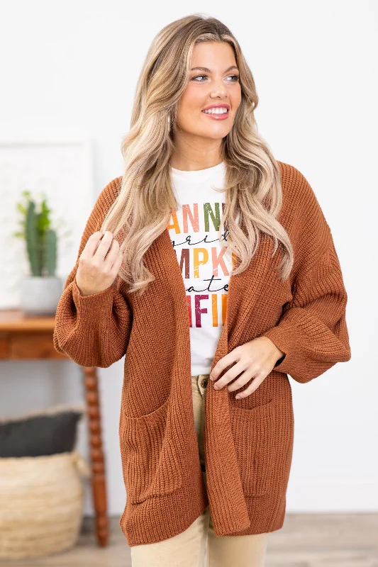 Women's Greek Wool SweatersCamel Drop Shoulder Cardigan With Pockets