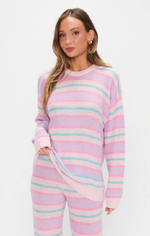 Women's Fine Gauge SweatersFeel Good Sweater ~ Cotton Candy Stripe Knit