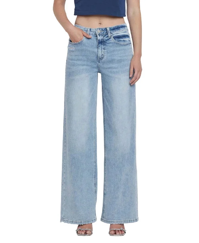 Women's JodhpursHigh Rise Wid Leg Denim Jeans In Glacier Tides