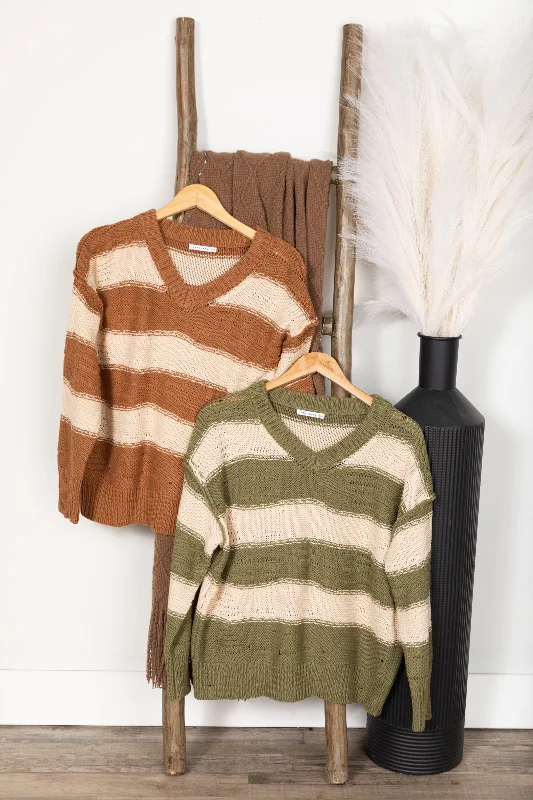 Women's Bosnian Wool SweatersDistressed Detail Bold Stripes Sweaters