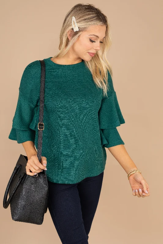 Women's Crew Neck SweatersWhat It's All About Green Ruffled Sweater