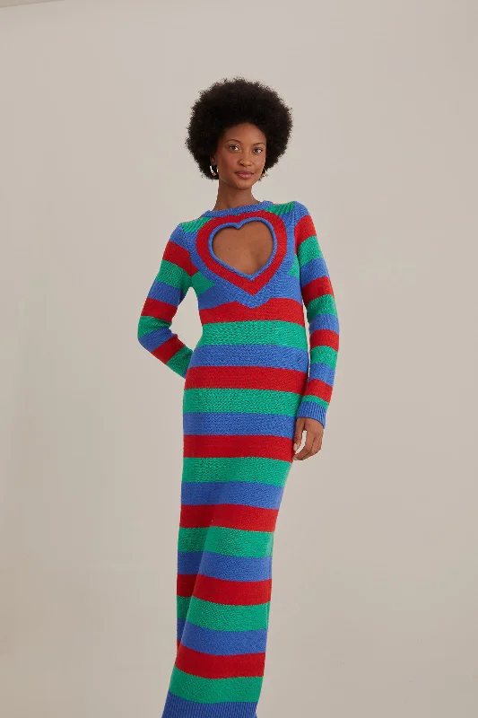 Women's Turkish Wool SweatersStriped Heart Knit Dress