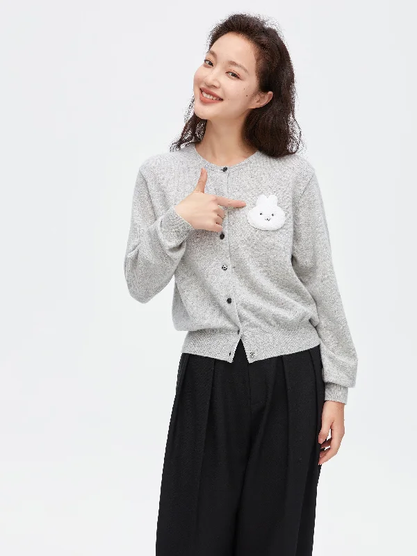 Women's Pleated SweatersLight Gray Bunny Cardigan