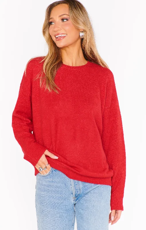 Women's U-Shaped Collar SweatersFeel Good Sweater ~ Red Knit