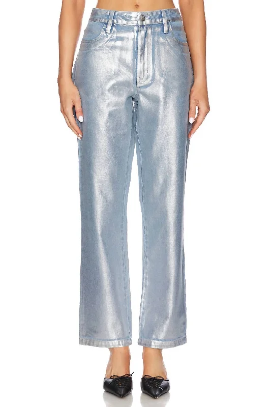 Women's Trouser PantsIcon Straight Jean In Silver Coated Denim