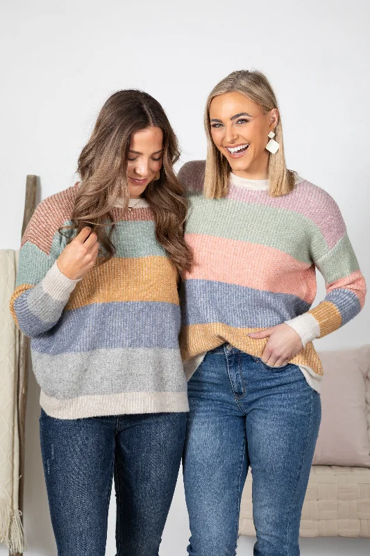 Women's Irish Wool SweatersRibbed Multicolor Colorblock Sweater