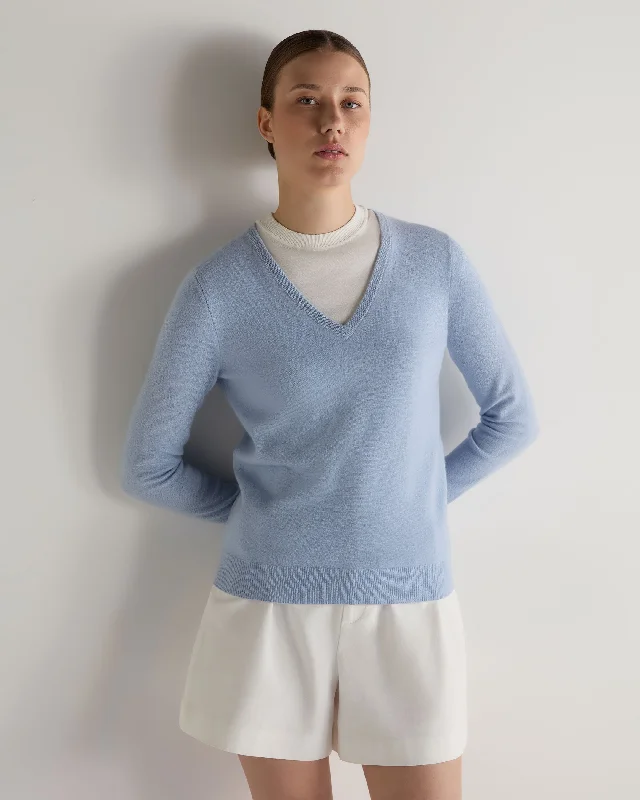 Women's Rounded Collar SweatersWomen's Phoebe V Neck Cashmere Jumper Sea Mist Blue