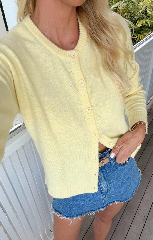 Women's Ribbed SweatersThrow on Cardigan ~ Pale Yellow Knit