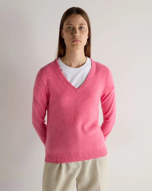 Women's Bulgarian Wool SweatersWomen's Phoebe V Neck Cashmere Jumper Camellia Pink