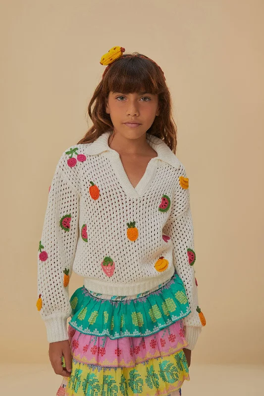 Women's Rounded Hem SweatersCrochet Fruit Kids Blouse