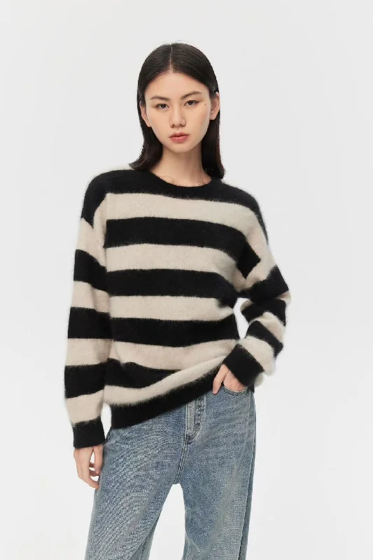 Women's Mandarin Collar SweatersStriped raccoon brushed jumper