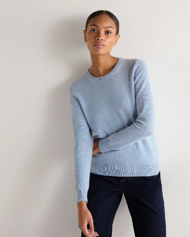 Women's Rounded Collar SweatersWomen's Evie Classic Round Neck Cashmere Jumper Sea Mist Blue