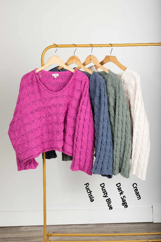 Women's Narrow Collar SweatersBell Sleeve Cable Knit Sweater