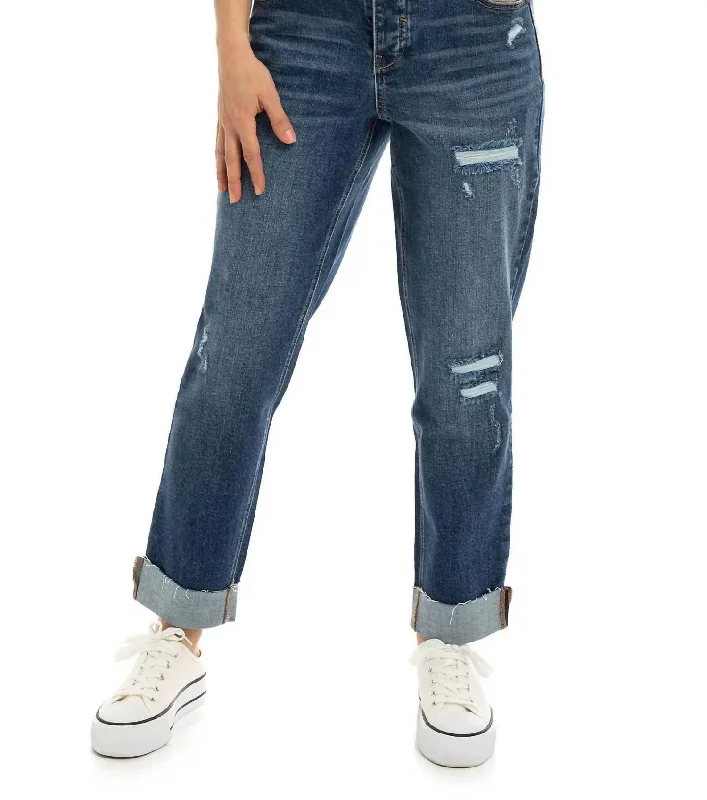 Women's Jodhpurs with Long LengthAddy Mid Rise Cuffed Girlfriend Jean In Medium Wash