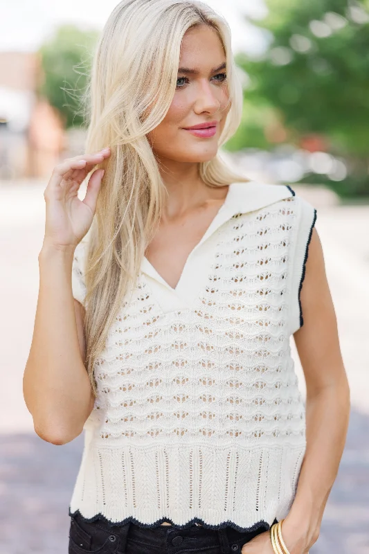 Women's Fair Isle SweatersProud Moment Cream White Textured Sweater