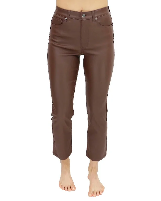 Women's Jodhpurs with DrawstringFaux Leather Straight Leg Cropped Denim In Brown Stone