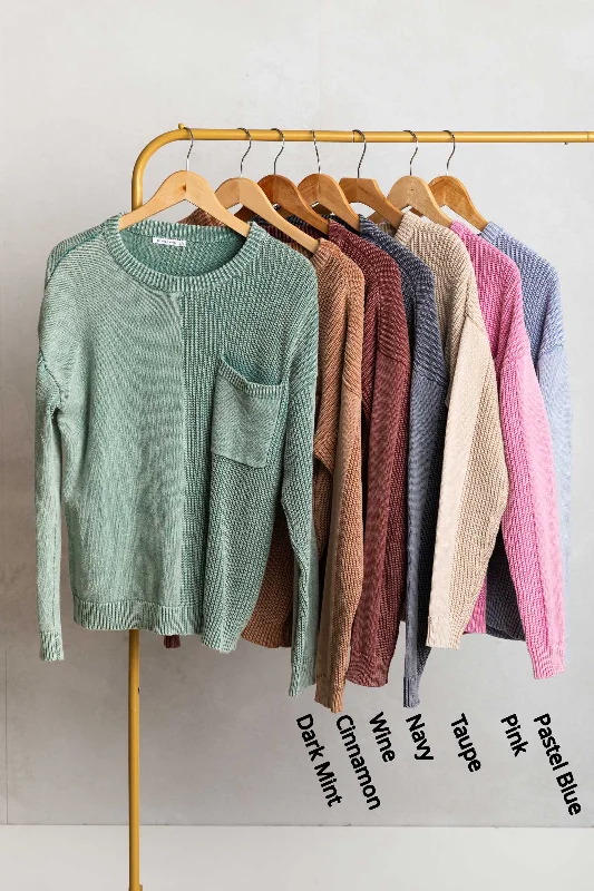 Women's V-Shaped Hem SweatersWashed Waffle Knit Sweater With Pocket