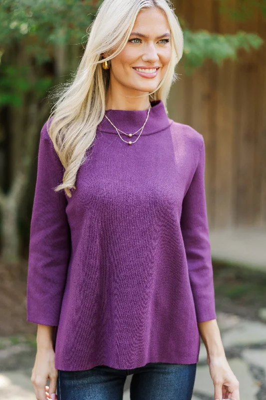 Women's Latvian Wool SweatersJust A Feeling Plum Purple Mock Neck Sweater