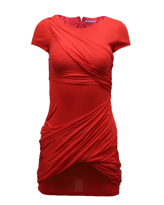 Women's Shirt Collar DressesAlice + Olivia Draped Detail Dress in Red Acetate