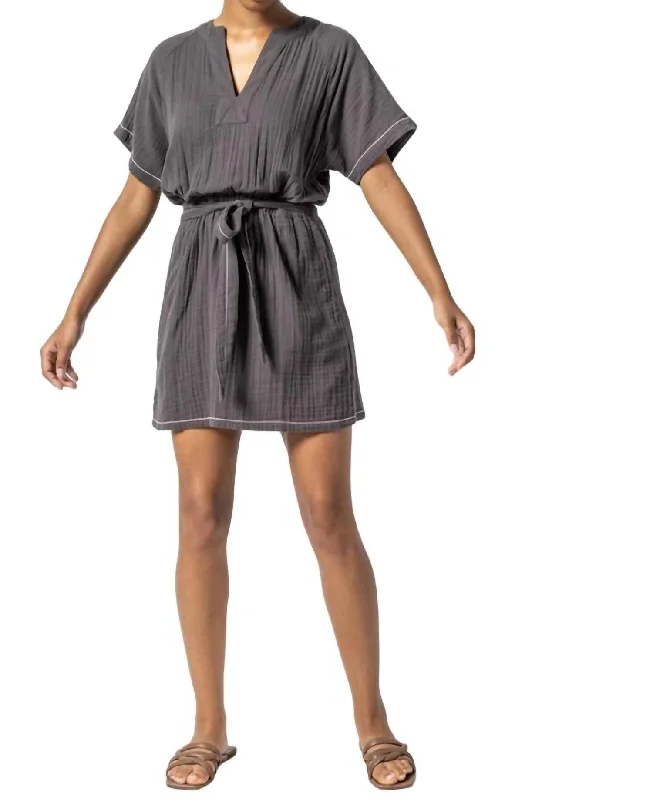 Women's Collarless DressesBelted Split Neck Dress In Stingray