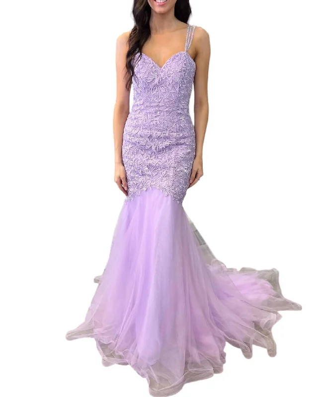 Women's Short-Sleeve DressesCold Shoulder Double Straps Prom Dress In Purple