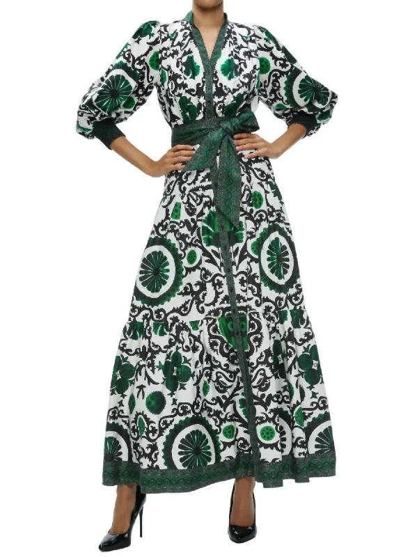 Women's Narrow Collar DressesCora Volume Tiered Shirt Dress In Monarch Light Emerald Medium