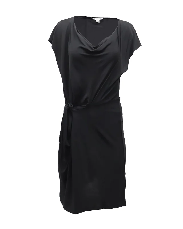 Women's Notched Collar DressesDiane Von Furstenberg Side-Tie Draped Dress in Black Viscose